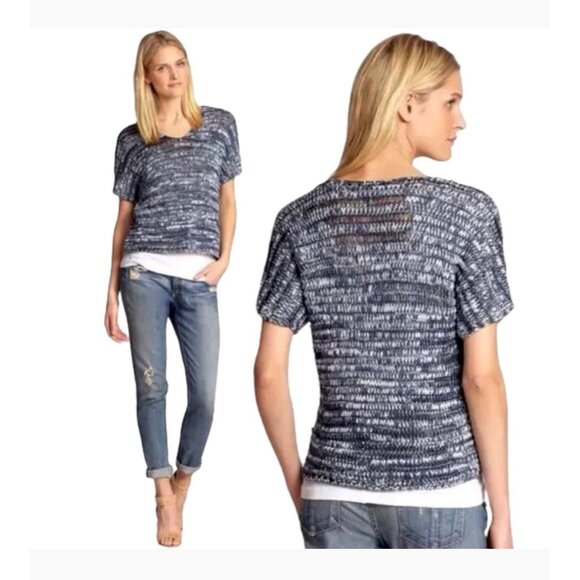 Eileen Fisher Small Crochet Short Sleeve Sweater in Indigo Blue - Picture 1 of 6